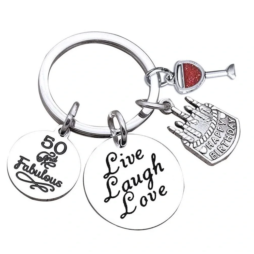 50TH BIRTHDAY KEYRING STAINLESS STEEL BIRTHDAY KEY RING
